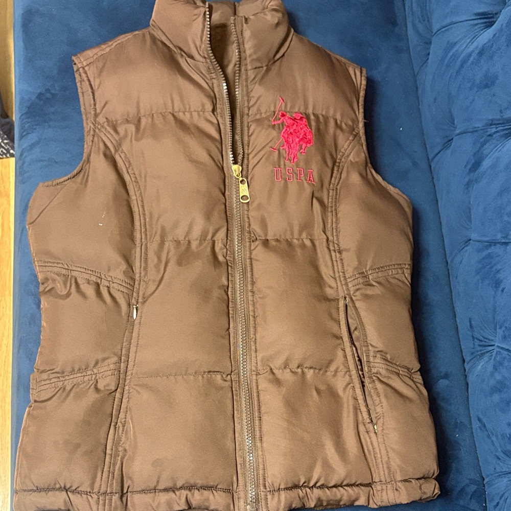 Polo by Ralph Lauren Brown Puffer Vest with Red Logo